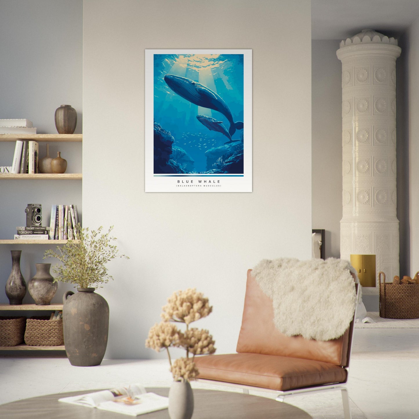 Arctic animals, blue whale on the wall.