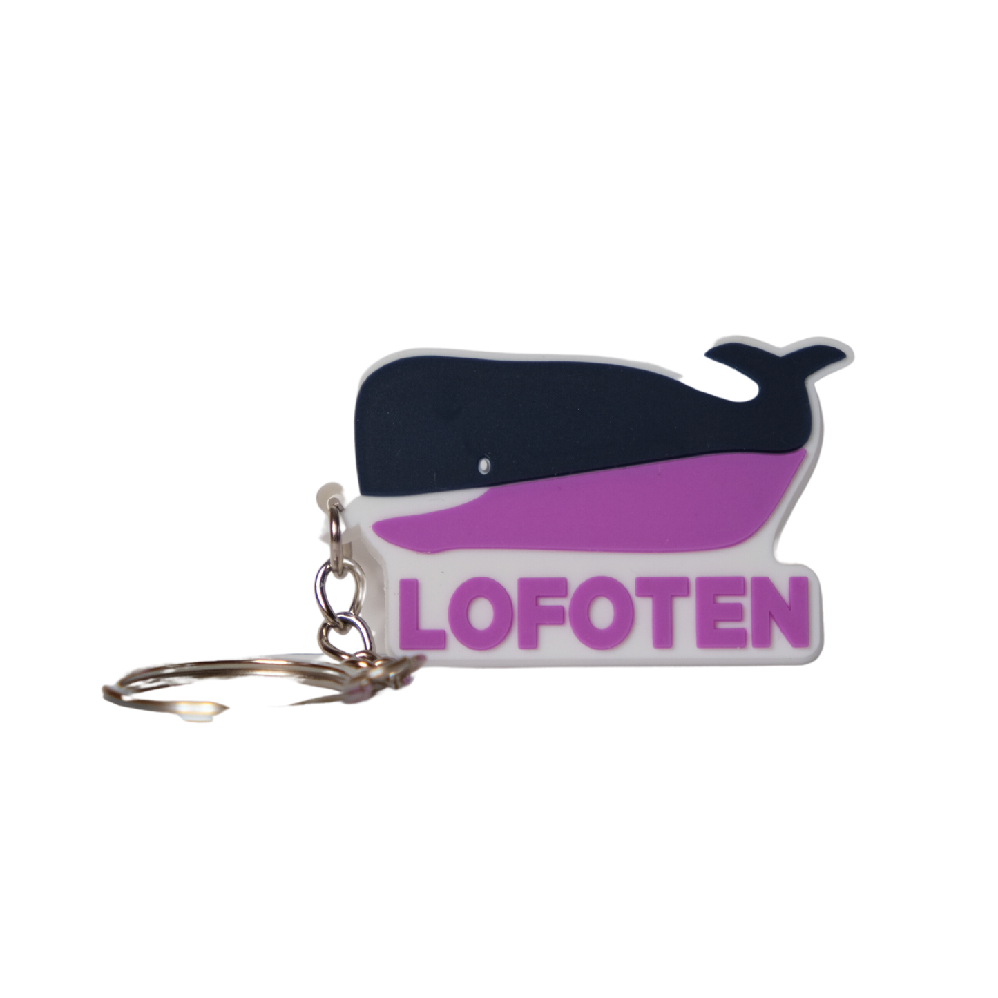 Purple and blue whale keychain in rubber