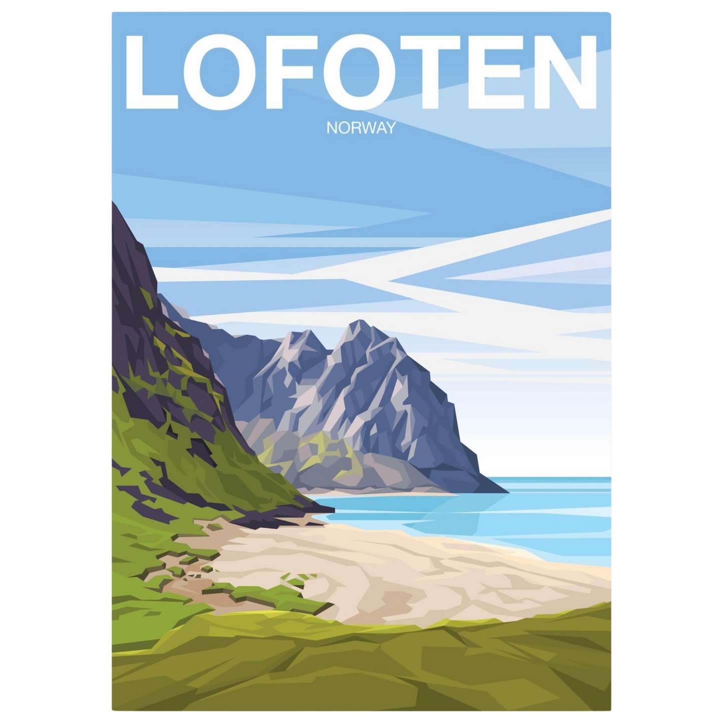 Painted picture of Kvalvika beah in Lofoten.
