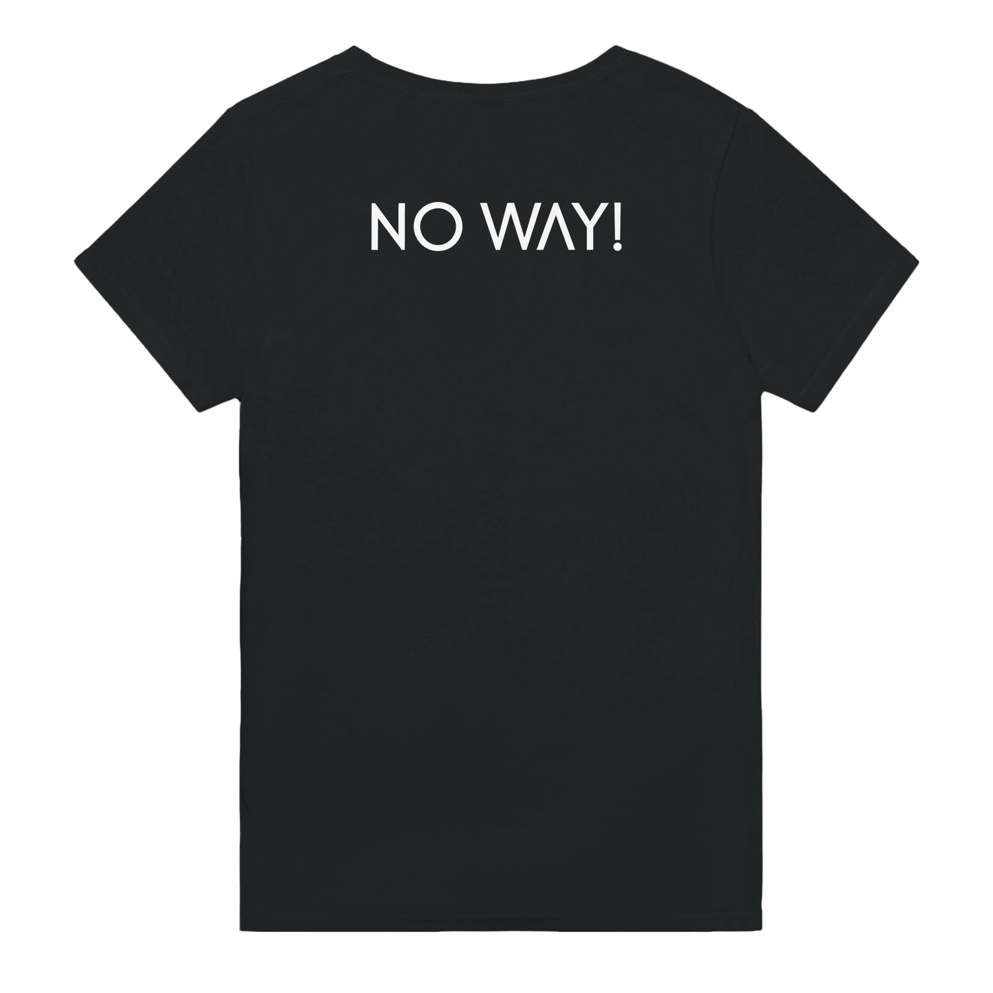 Black NO WAY t-shirt with print on the back.
