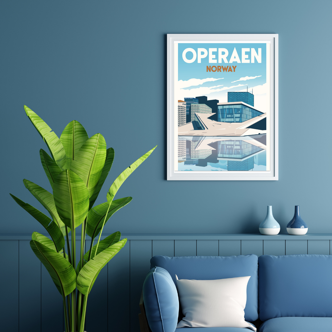 Opera House poster on a blue wall.