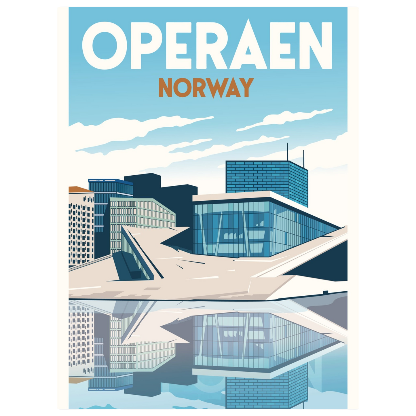 Painted picture in grey and blue, from the opera house in Oslo, Norway.