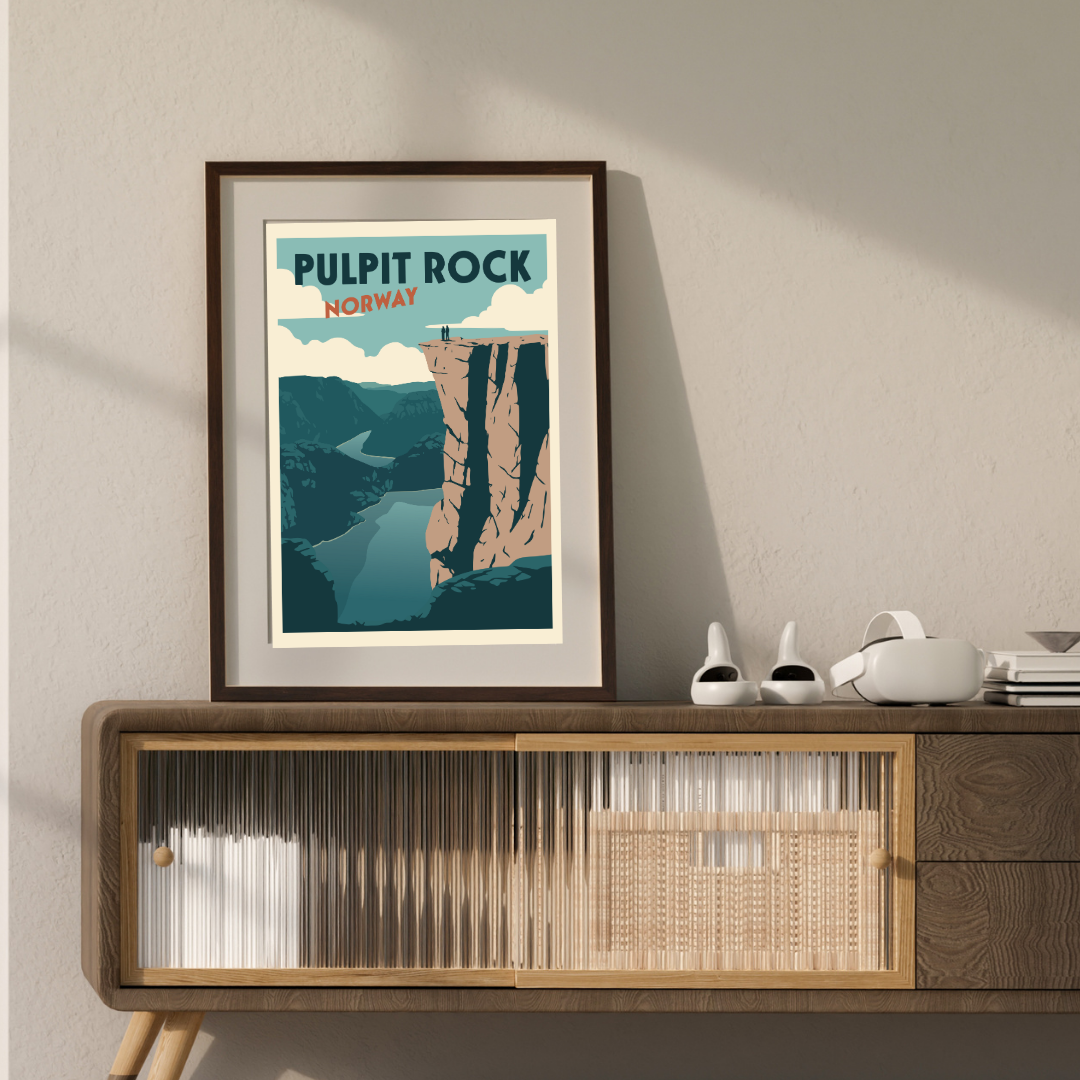 Framed painted picture from the famous Norwegian hike to the Pulpit Rock.