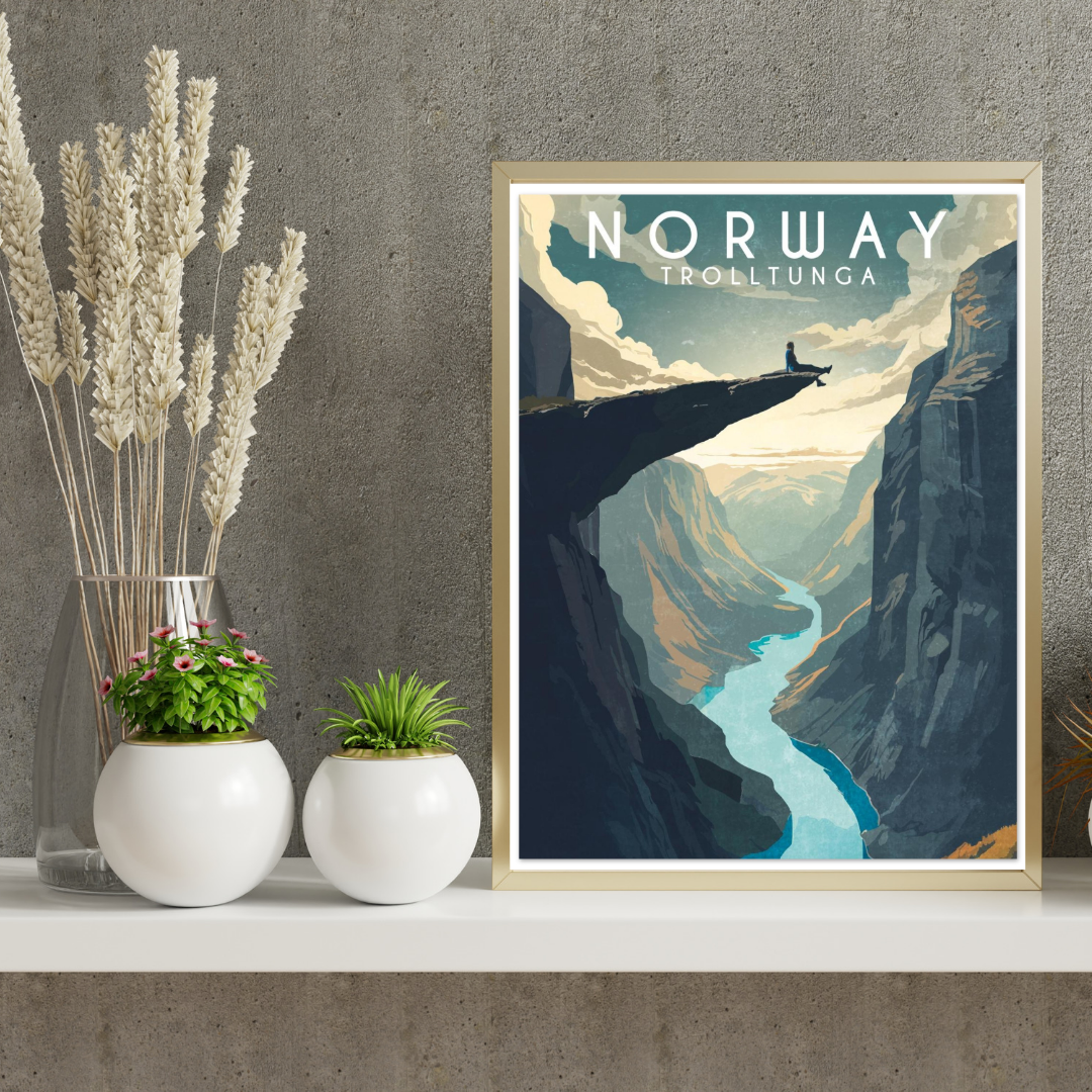 A painted and framed picture from the hike Trolltunga in Norway.