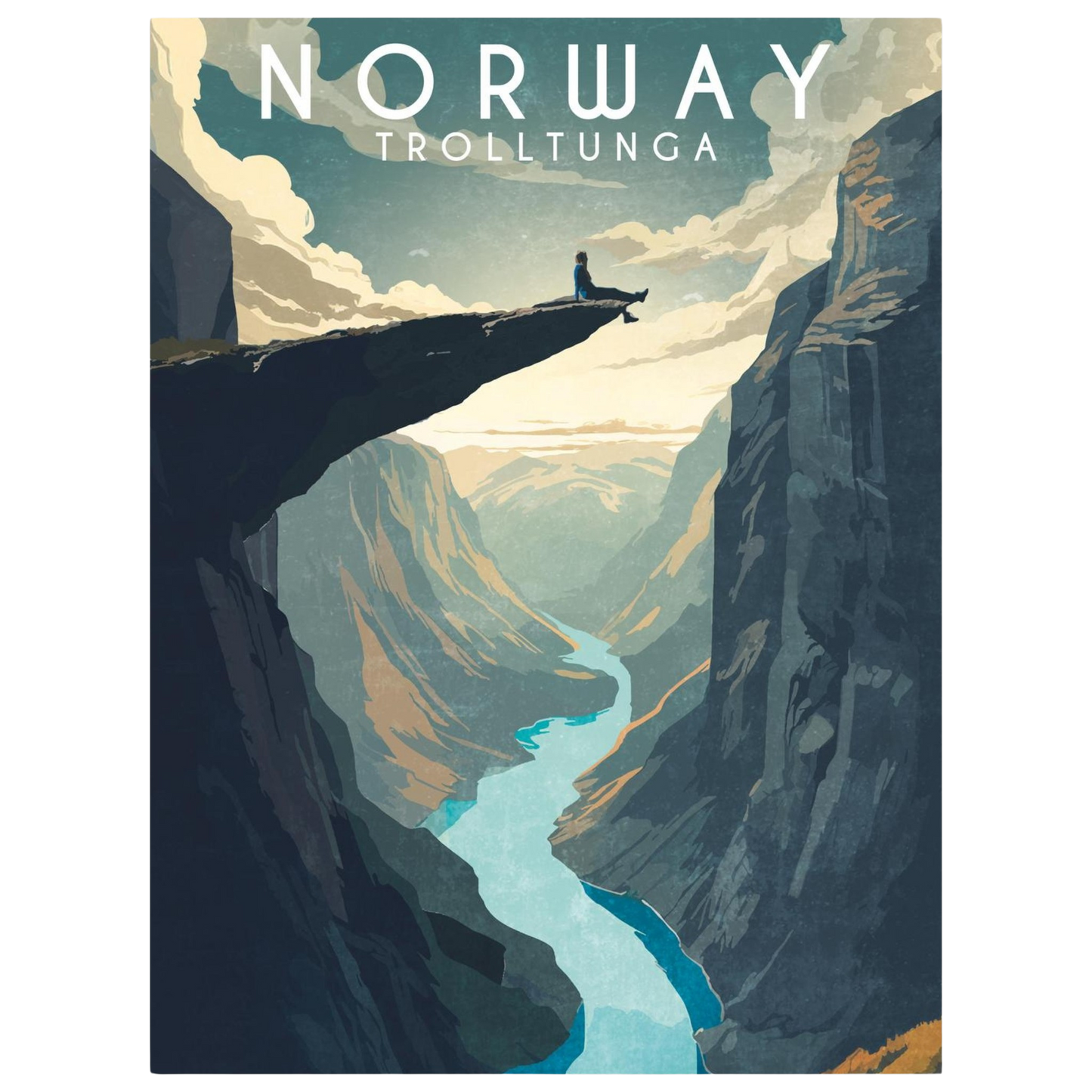 Painted picture in grey colors from the Trolltunga hike in Norway.