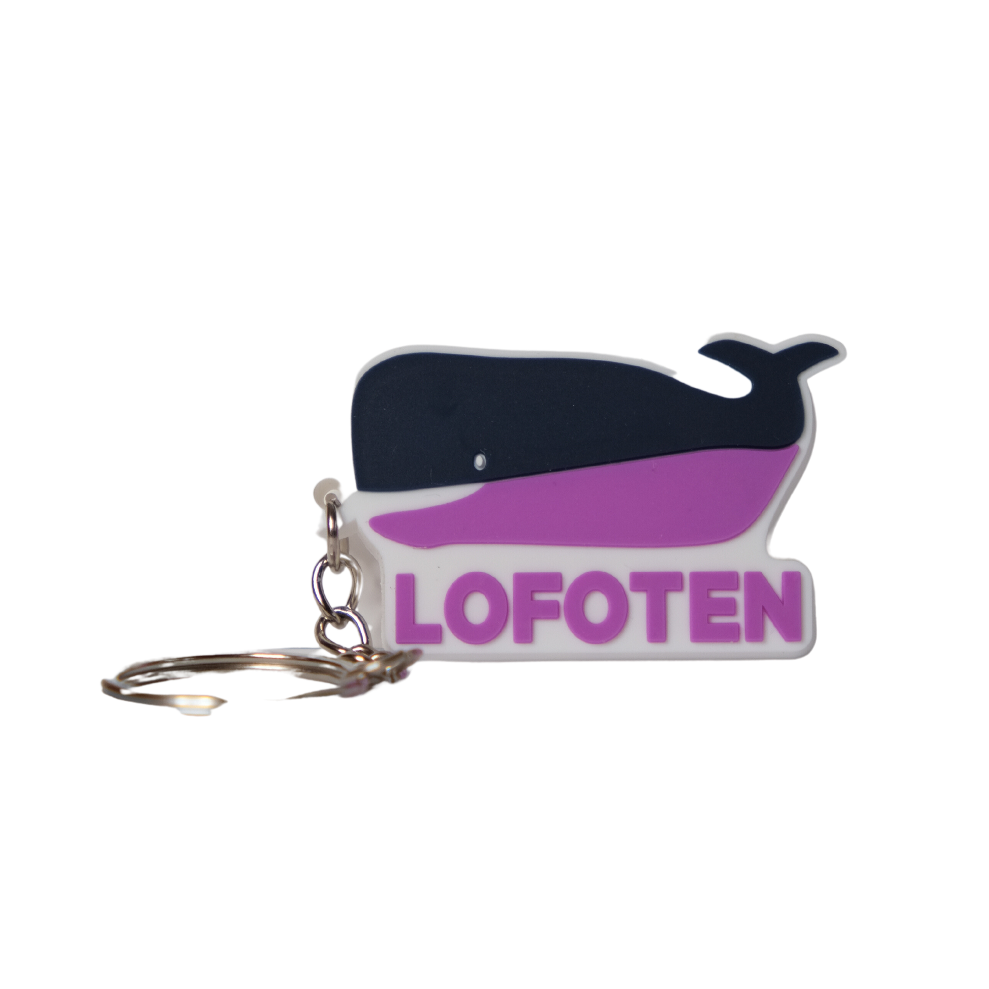 Purple and blue whale keychain in rubber