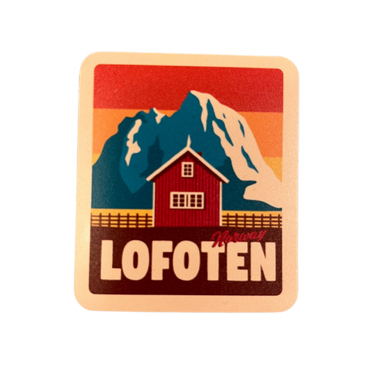 Retro colors on sticker with rorbu and midnight sun in Lofoten.