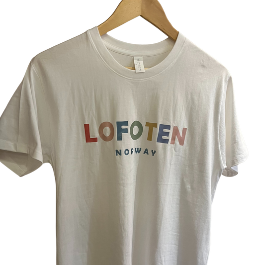 Lofoten t-shirt, white with text