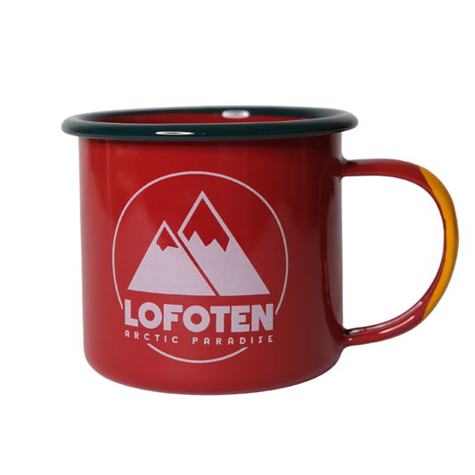 Red enamel mug, Lofoten Arctic Paradise