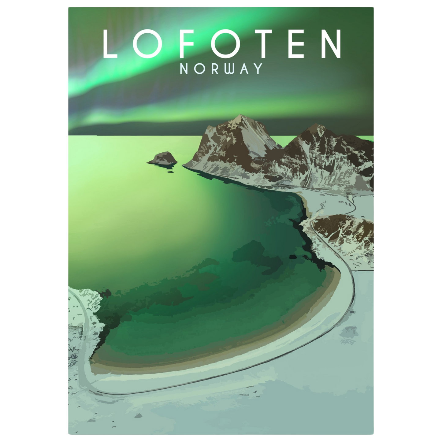 Aurora Borealis at Haukland beach in Lofoten