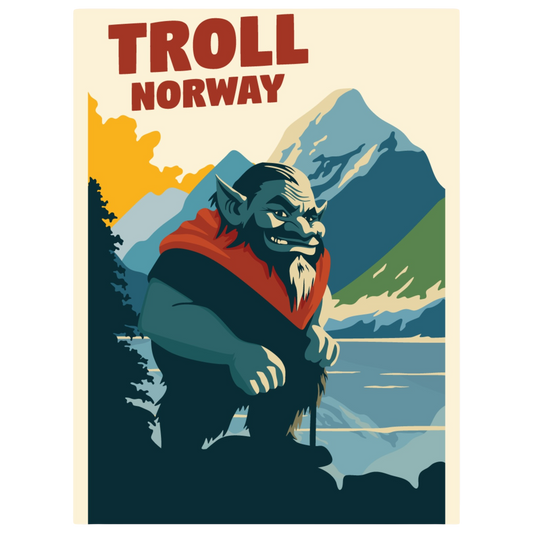 A traditional Norwegian troll with wild hair standing in forrest landscape, inspired by Scandinavian folklore.