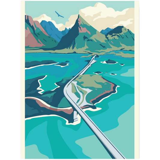 Poster, Volandstinden and Fredvang bridges in Lofoten