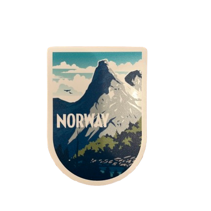 Sticker in grey colors from Stetind, the national mountain of Norway. Text says Norway.