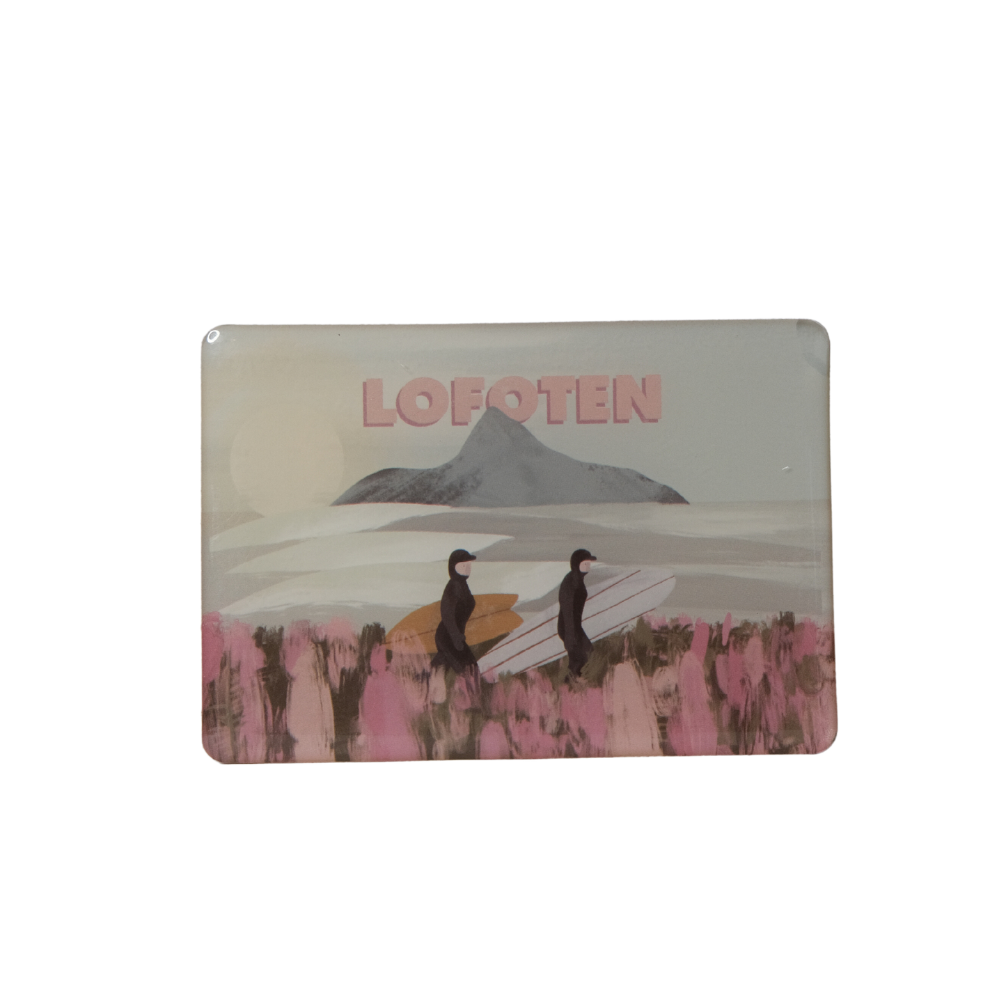 Lofoten surf fridge magnet pink