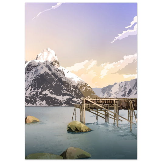 Fish is air-dried on wooden racks, called hjeller, using only the wind and cold Arctic air.
